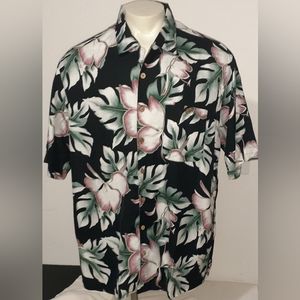Caribbean Mens Hawaiian Floral Silk Blend Cruise Short Sleeve Shirt Size XLT